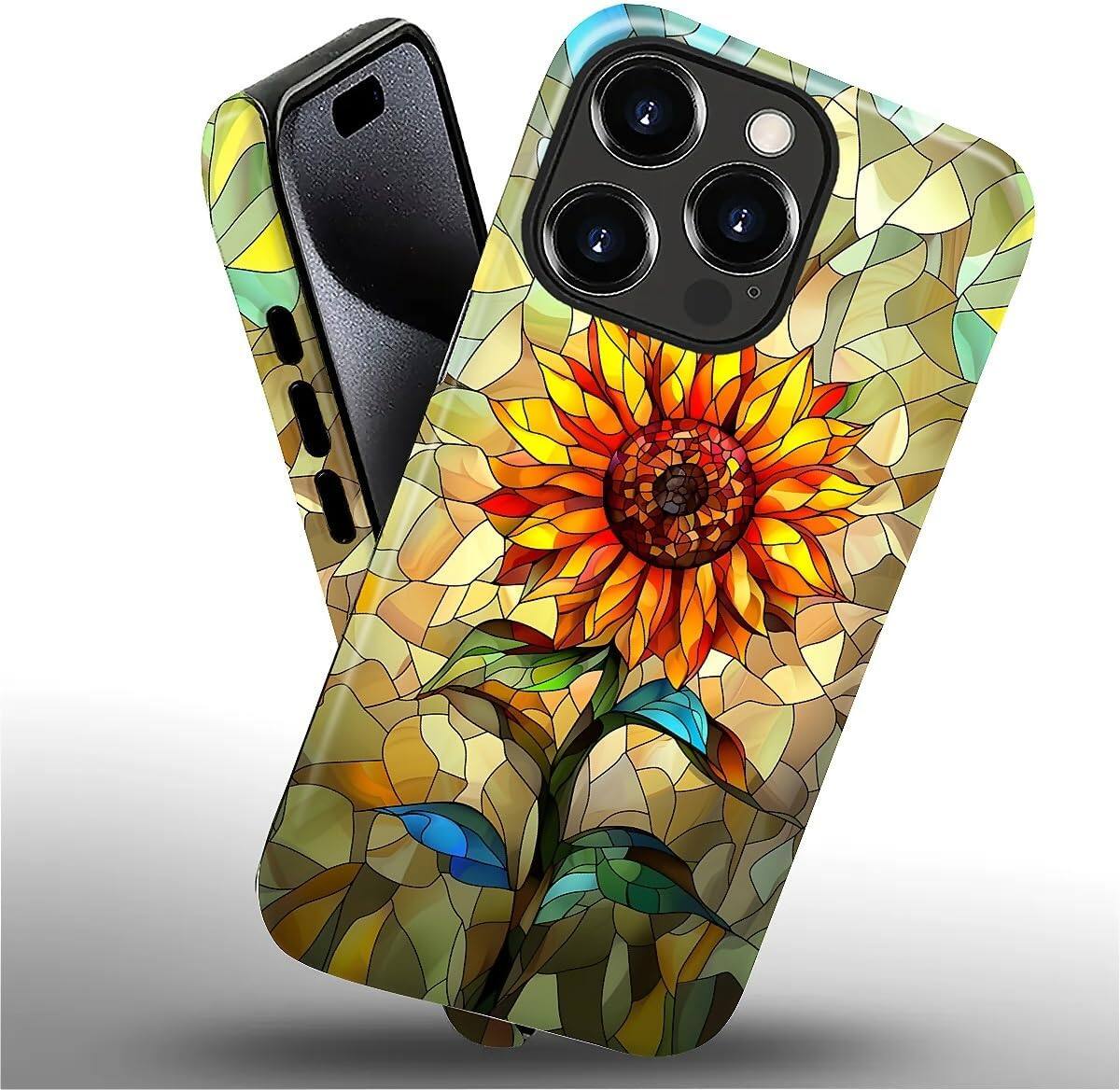 Alt View 2. BUBM - Smartphone Case for iPhone 16 Pro Max - 2-Layer Durable Smartphone Protection Case - Stained Glass Sunflower.