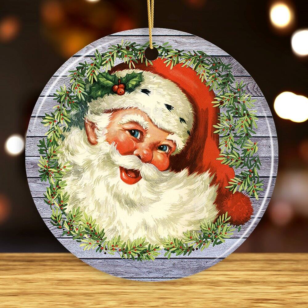 Back. OrnamentallyYou - Victorian Santa Round Christmas Ornament Version 1 - Multi-colored.