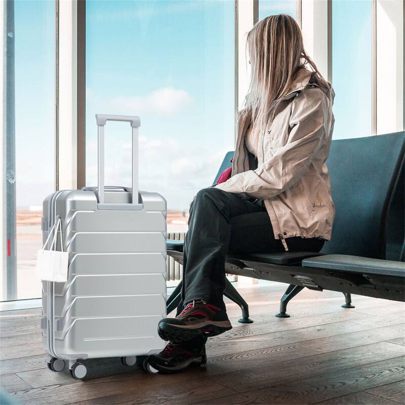 Alt View 3. HTUTWOO - ABS Spinner Wheel Luggage Sets - 20"/24"/28" 3 Pcs Carry On Suitcase, Matching Color, Combination Lock - Silver.