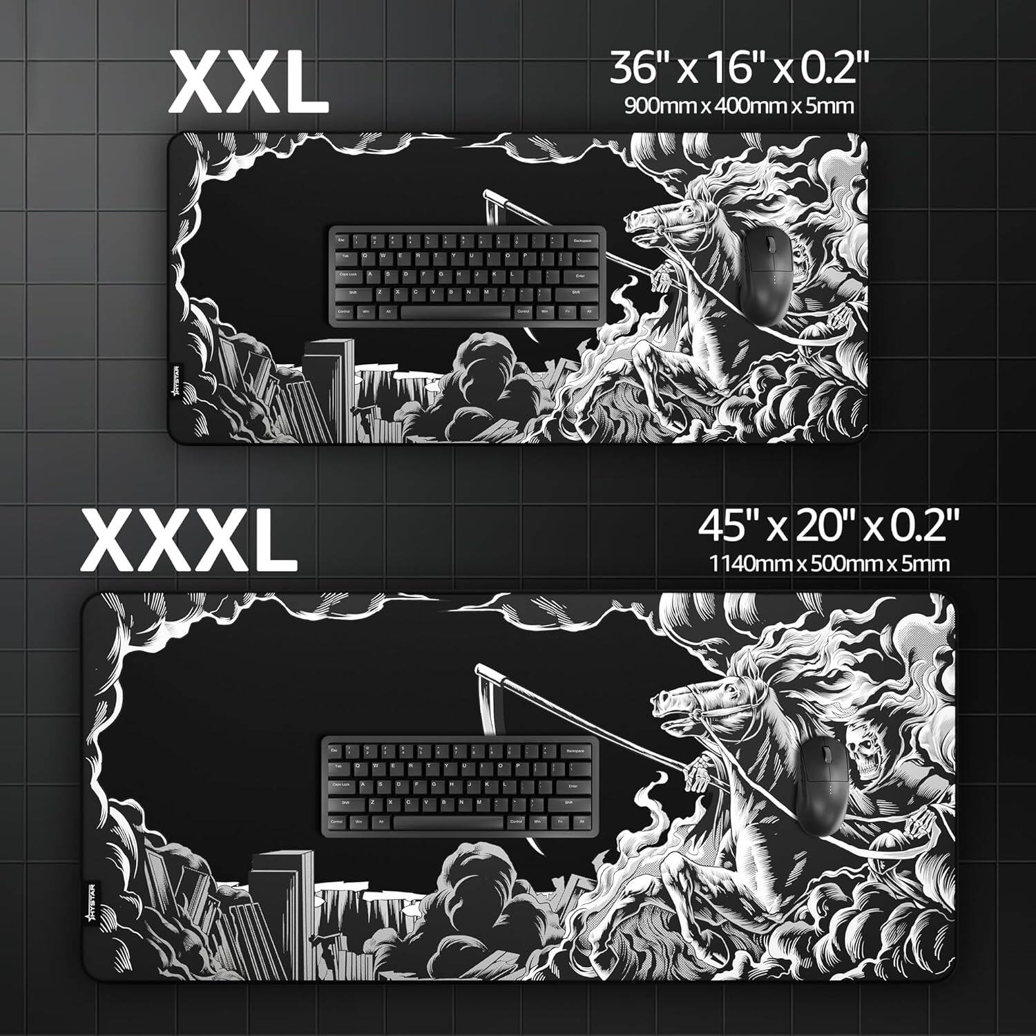 XXL 36" X 16" X 0.2" 900mm x 400mm x 5mm  
XXXL 45" X 20" X 0.2" 1140mm x 500mm x 5mm