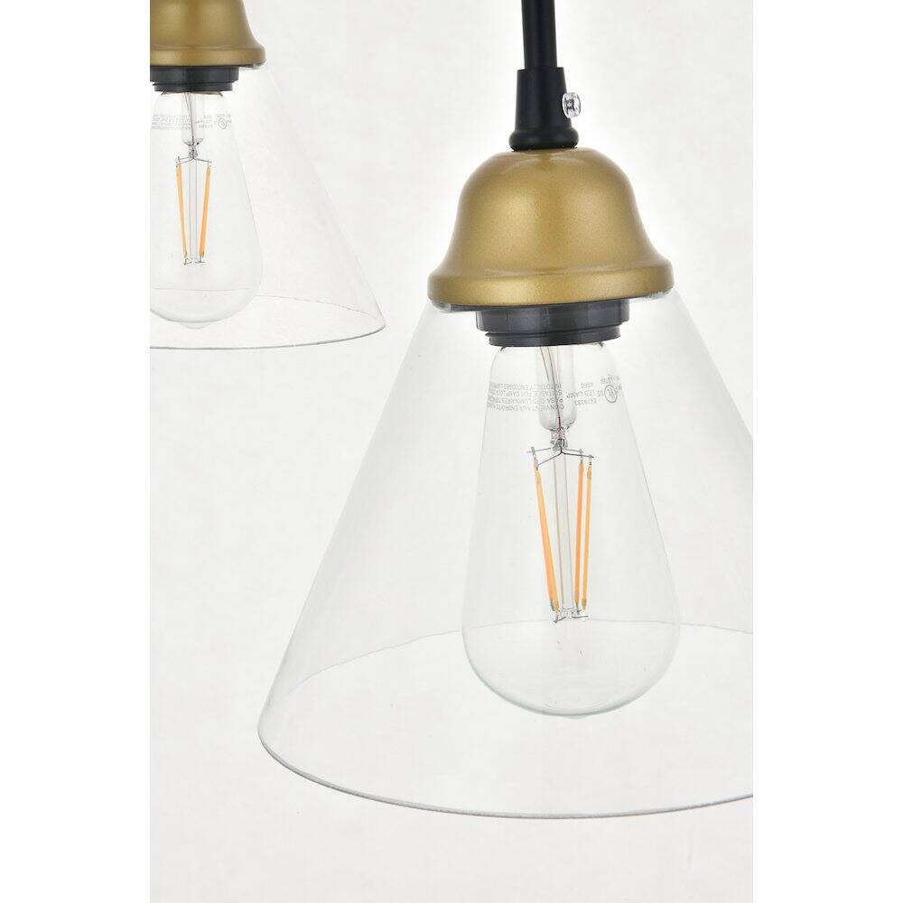 Left. Living District - Histoire 3 Light Brass And Black Pendant - Brass And Black And Clear.
