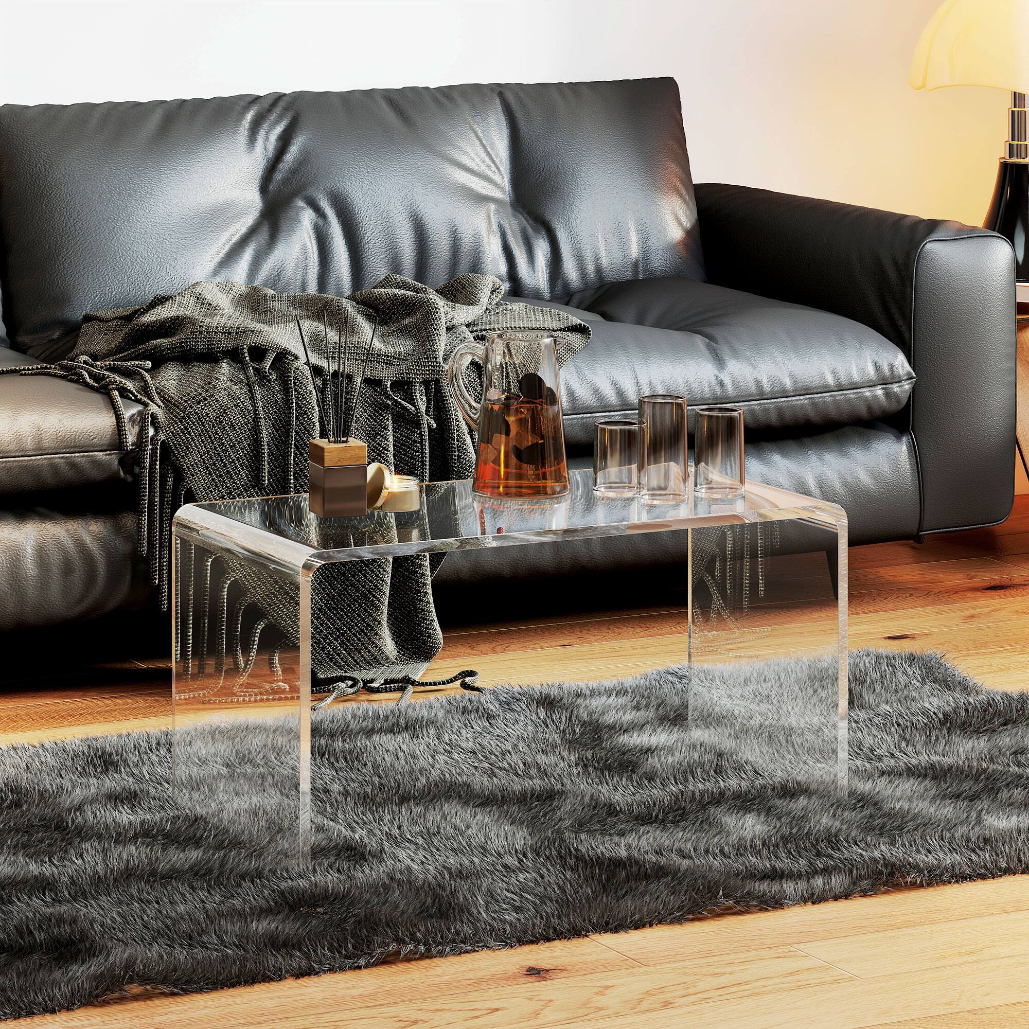 Alt View 7. Homcom - 0.6" Thick Acrylic Coffee Table, 32" Long Rectangle Waterfall Coffee Table, Clear - Clear.