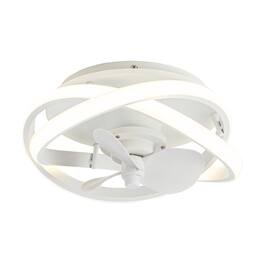 Parrot Uncle - 12.5" Modern White Flush Mount Ceiling Fan with LED Light - Matte White