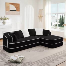 Aukfa - 106" Fluffy Teddy Fabric Oversized Modular Sectional 3-Seats Sofa with L-Shaped Chaise for Living Room - Black