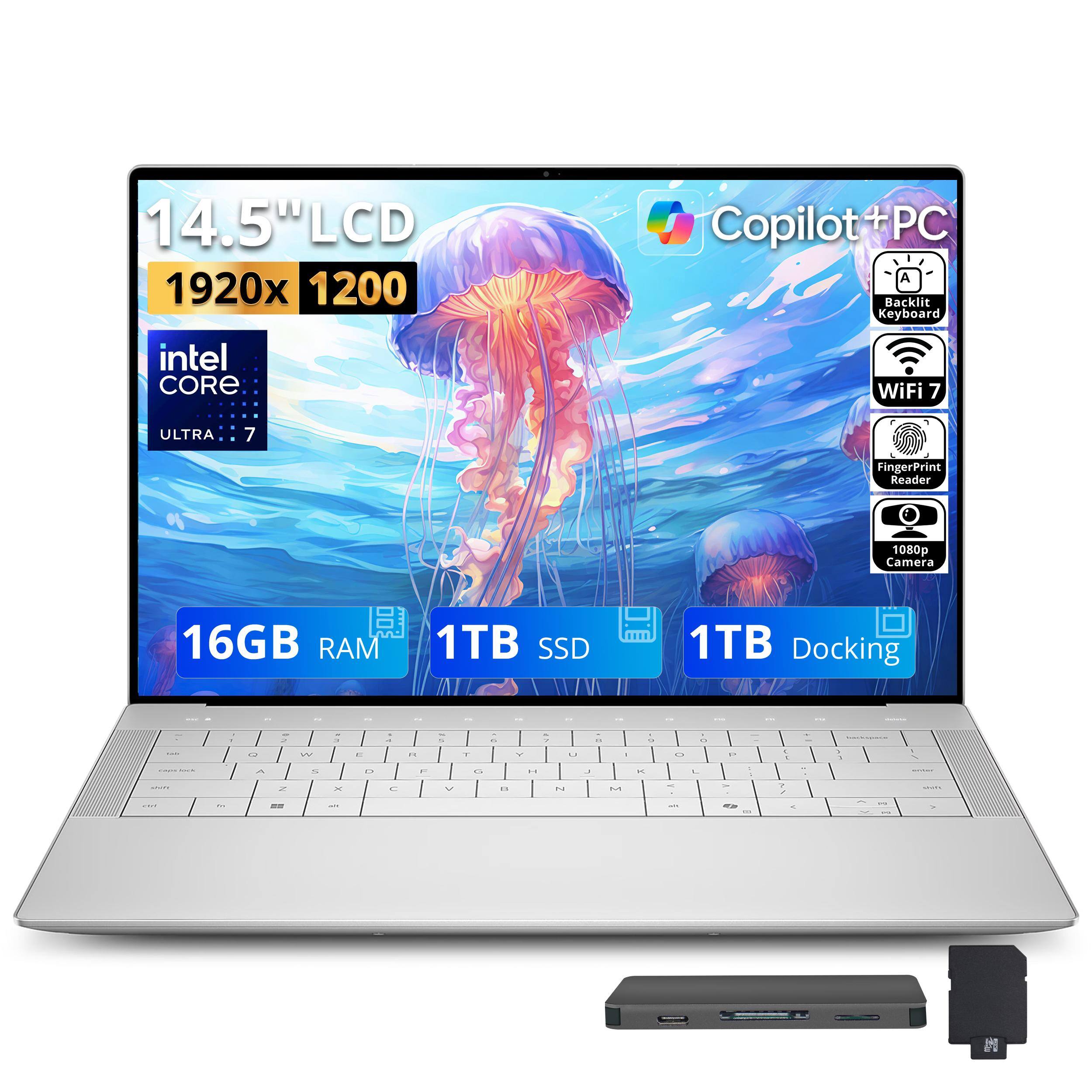 14.5" LCD 1920x1200  
Copilot PC  
Backlit Keyboard  
Intel Core Ultra 7  
WiFi 7  
Fingerprint Reader  
1080p Camera  
16GB RAM  
1TB SSD  
1TB Docking