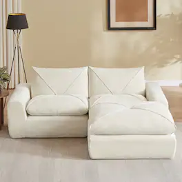Loheer - Modern Chenille Sectional Sofa with Ottoman Minimalist L Shaped Couch for Living Room Apartment 86 Inch - Beige