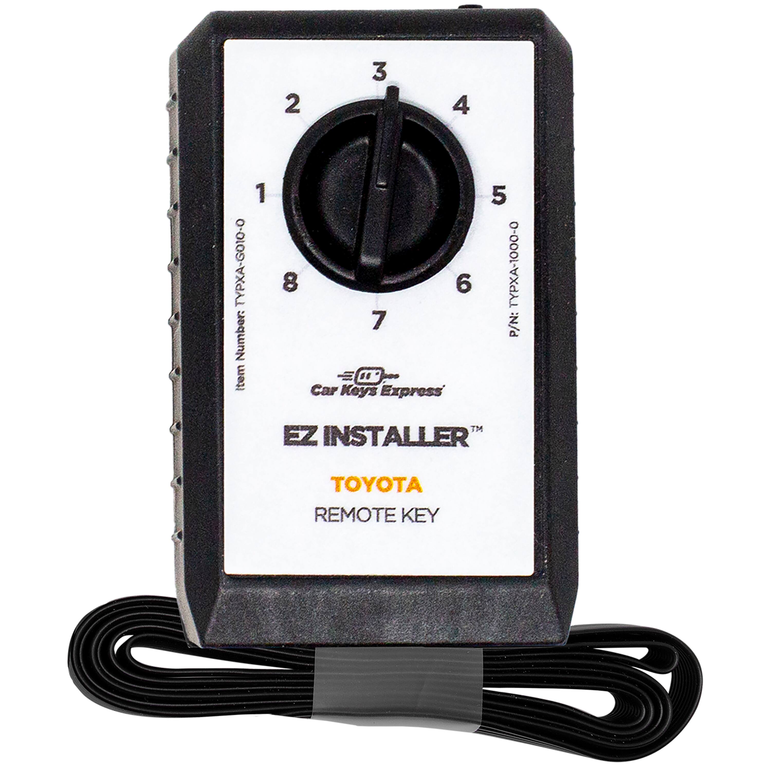 Sure, here is the corrected and grouped text from the image:

---

**EZ INSTALLER™**  
**TOYOTA REMOTE KEY**

**Car Keys Express**

**Item Number:** TYPXA-GO10-O  
**P/N:** TYPXA-1000-0

**1**  
**2**  
**3**  
**4**  
**5**  
**6**  
**7**  
**8**

---

This text is organized to reflect the labels and information present on the device.