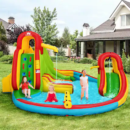 Front. Gymax - Gymax Kids Gift Inflatable Water Slide Park Bounce House w/480W Blower.