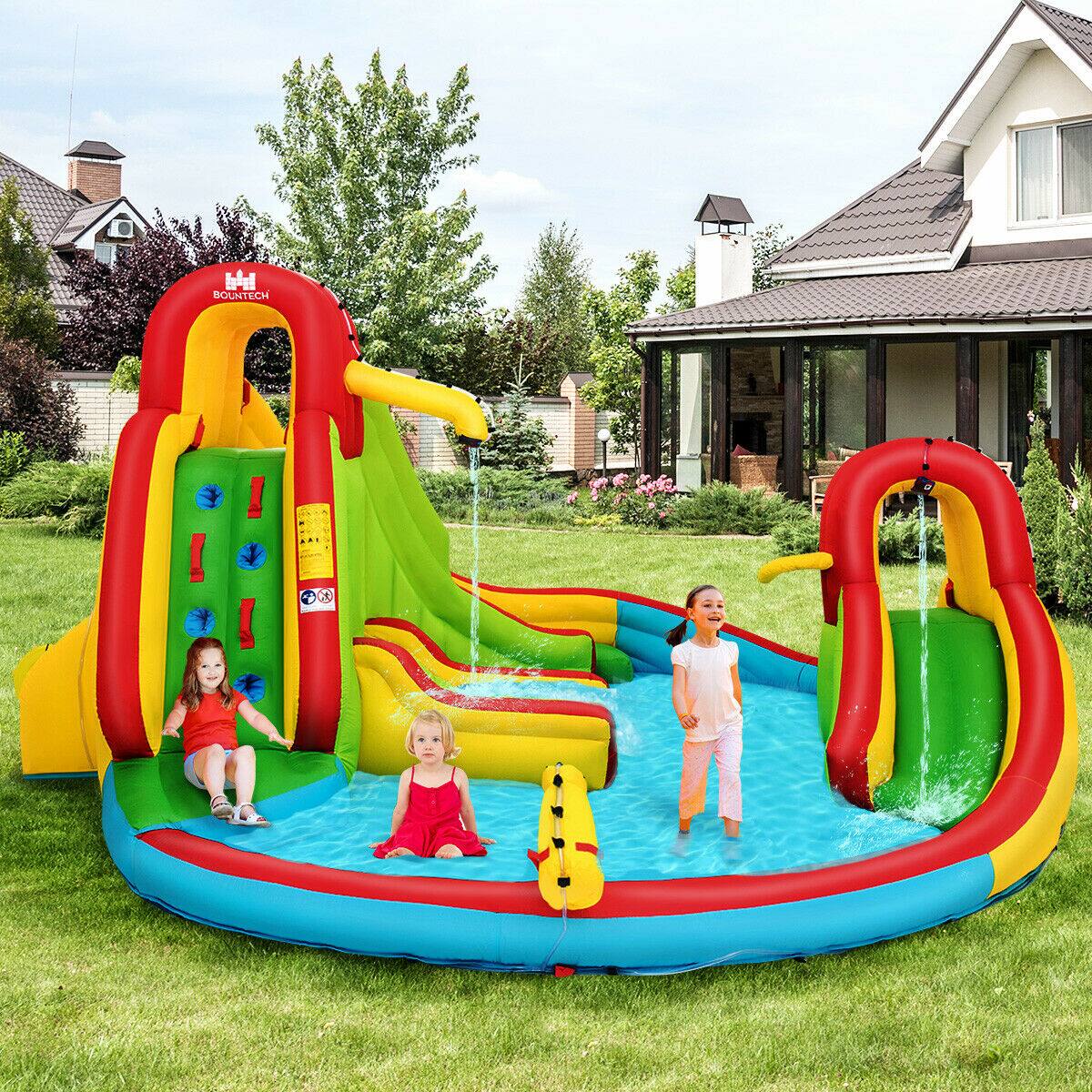 Front. Gymax - Gymax Kids Gift Inflatable Water Slide Park Bounce House w/480W Blower.