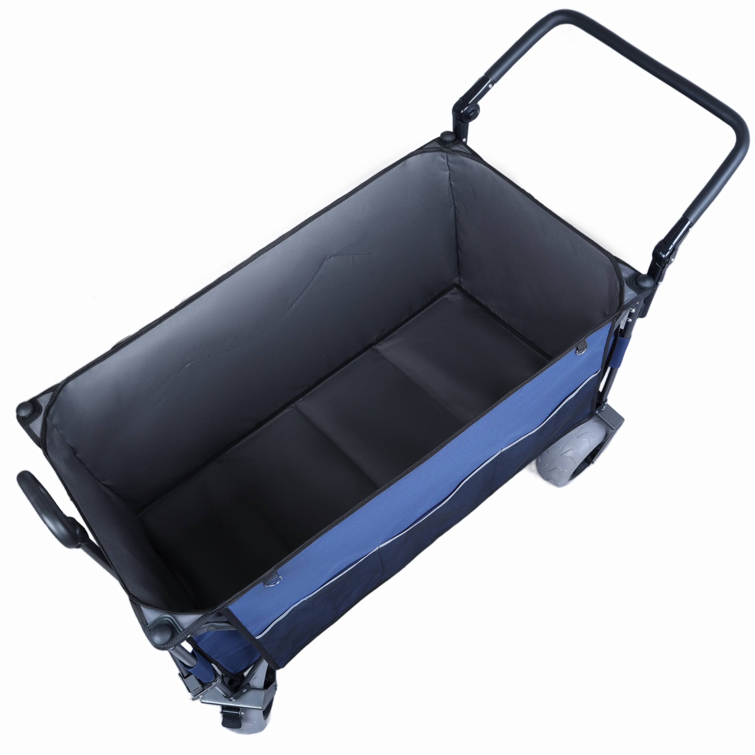 Back. Mondawe - 300L XL Push-Pull Folding Wagon Utility Carts w/ 9"x4" Beach Tires, 360° Wheels, Adjustable Handle for Camping/Beach - Blue.