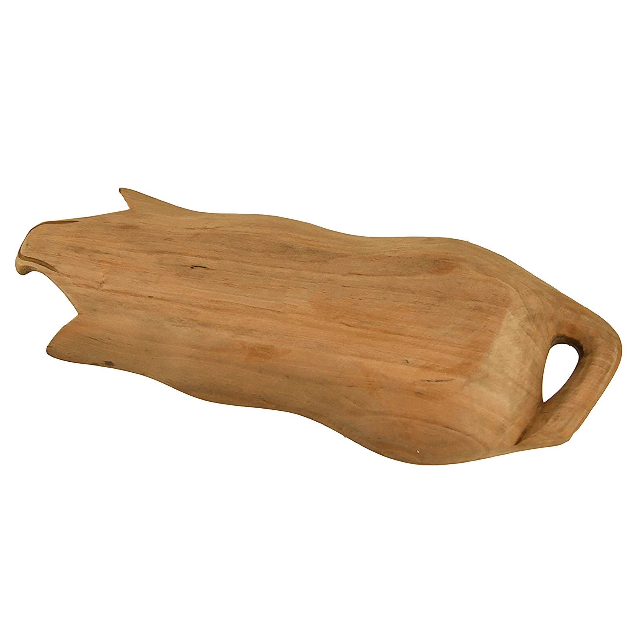 Alt View 2. Zeckos - Hand Carved Pig Shaped Decorative Wooden Serving Tray 15 Inch - Brown.