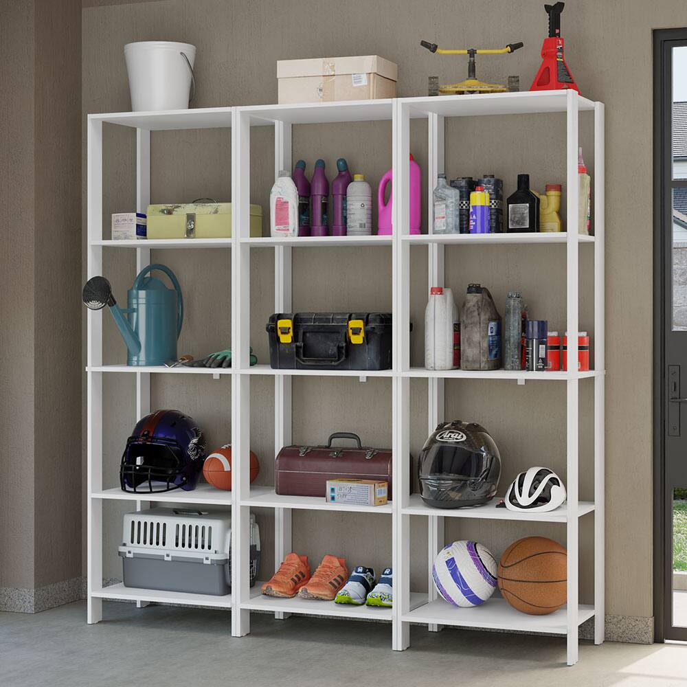 Madesa - Garage Storage Rack with 15 Open Shelves 70"L Multiuse Modular Organization Cabinet for Tools - White - White