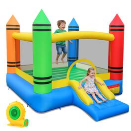 Gymax - Inflatable Bounce House w/Slide & Large Jumping Area 550W Blower for Backyard - Multicolor