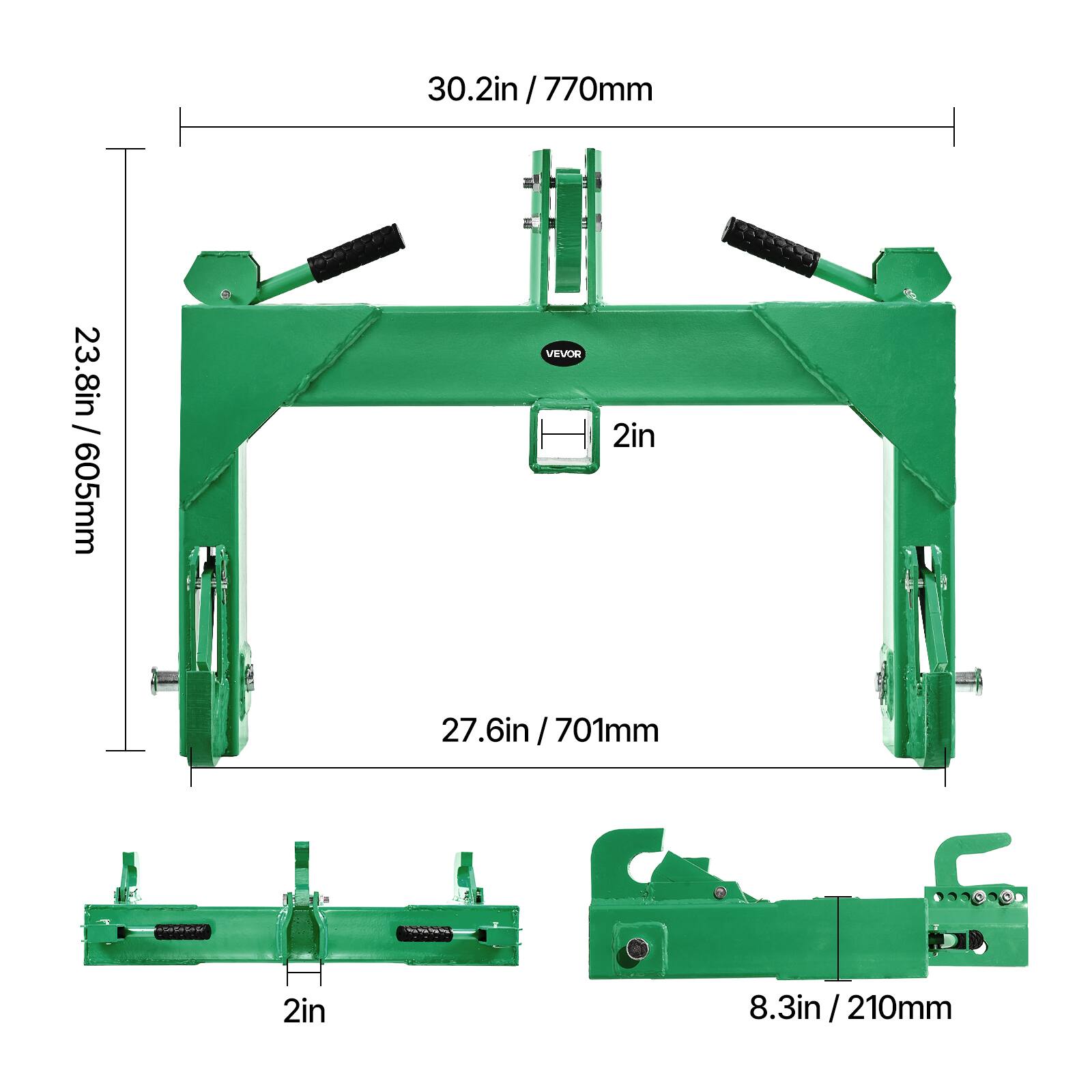 30.2in / 770mm  
23.8in / 605mm  
27.6in / 701mm  
8.3in / 210mm  
VEVOR  
2in