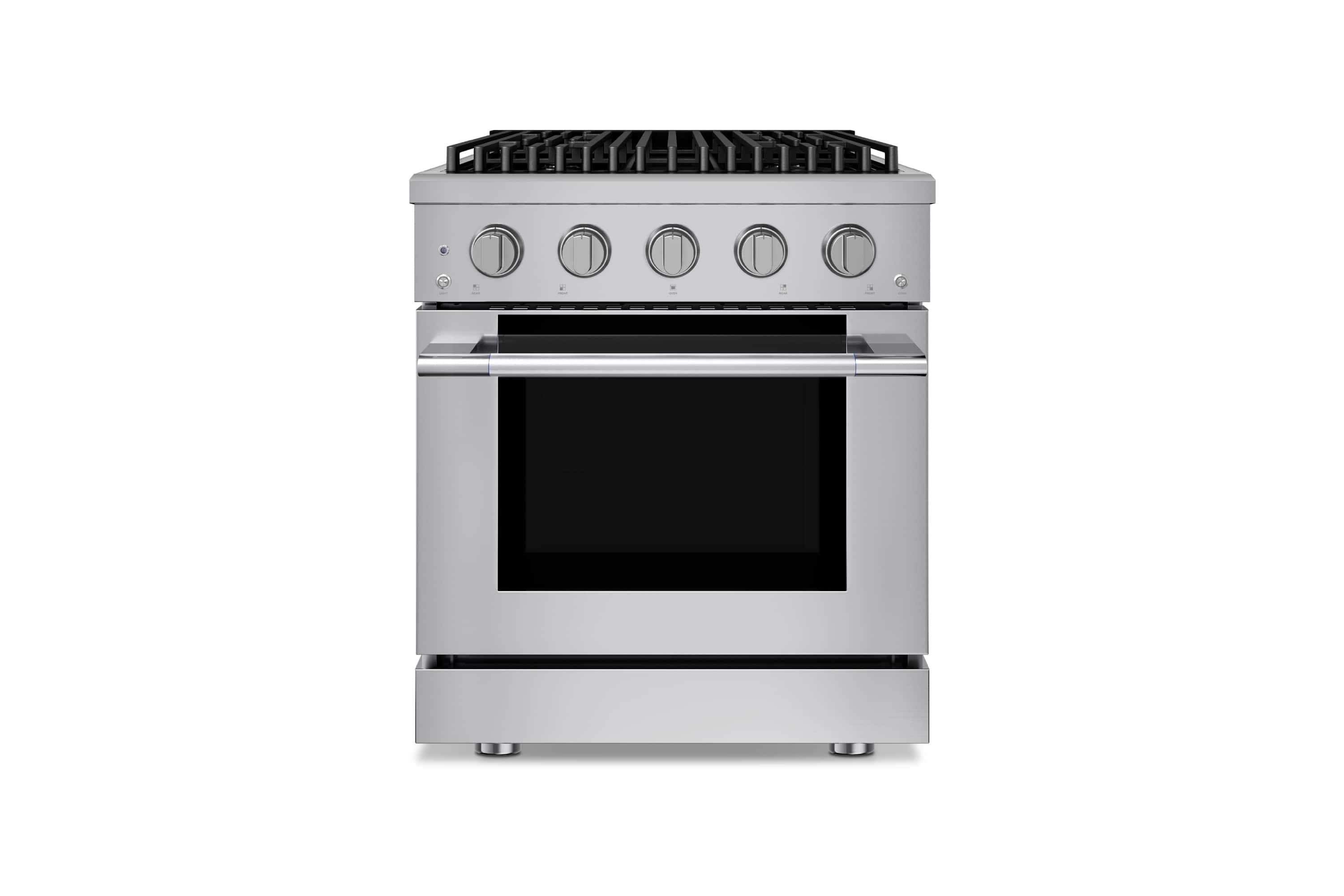 Front. Hauslane - HausPro 30 in. 4 Burners (20,000 BTU) Freestanding Dual Fuel Range - Stainless Steel.