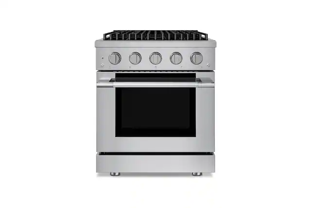 Front. Hauslane - HausPro 30 in. 4 Burners (20,000 BTU) Freestanding Dual Fuel Range - Stainless Steel.