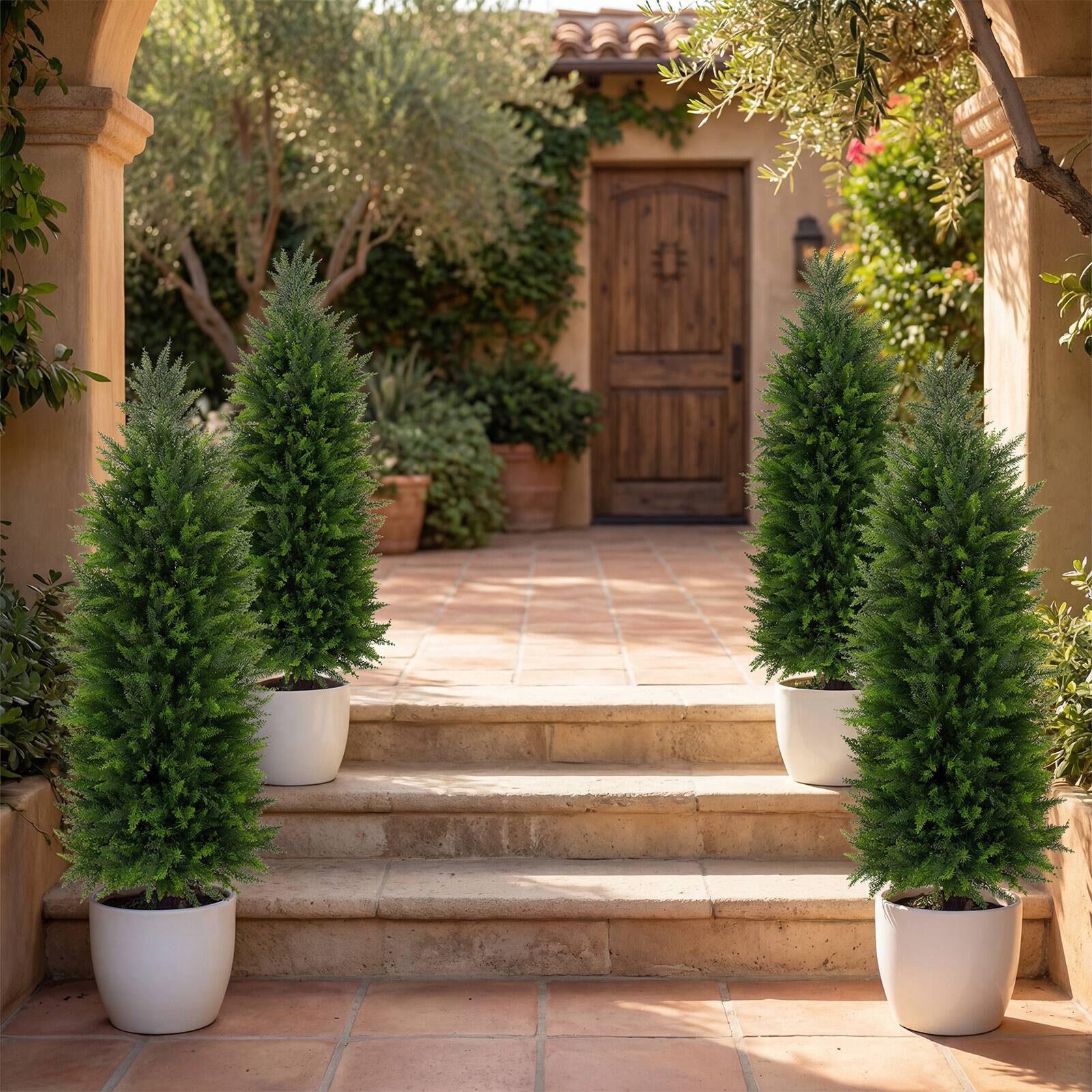 Alt View 3. Gymax - Gymax 4 FT Artificial Topiary Tree Set of 2 Realistic Evergreen Fake Plants for Porch - Green.
