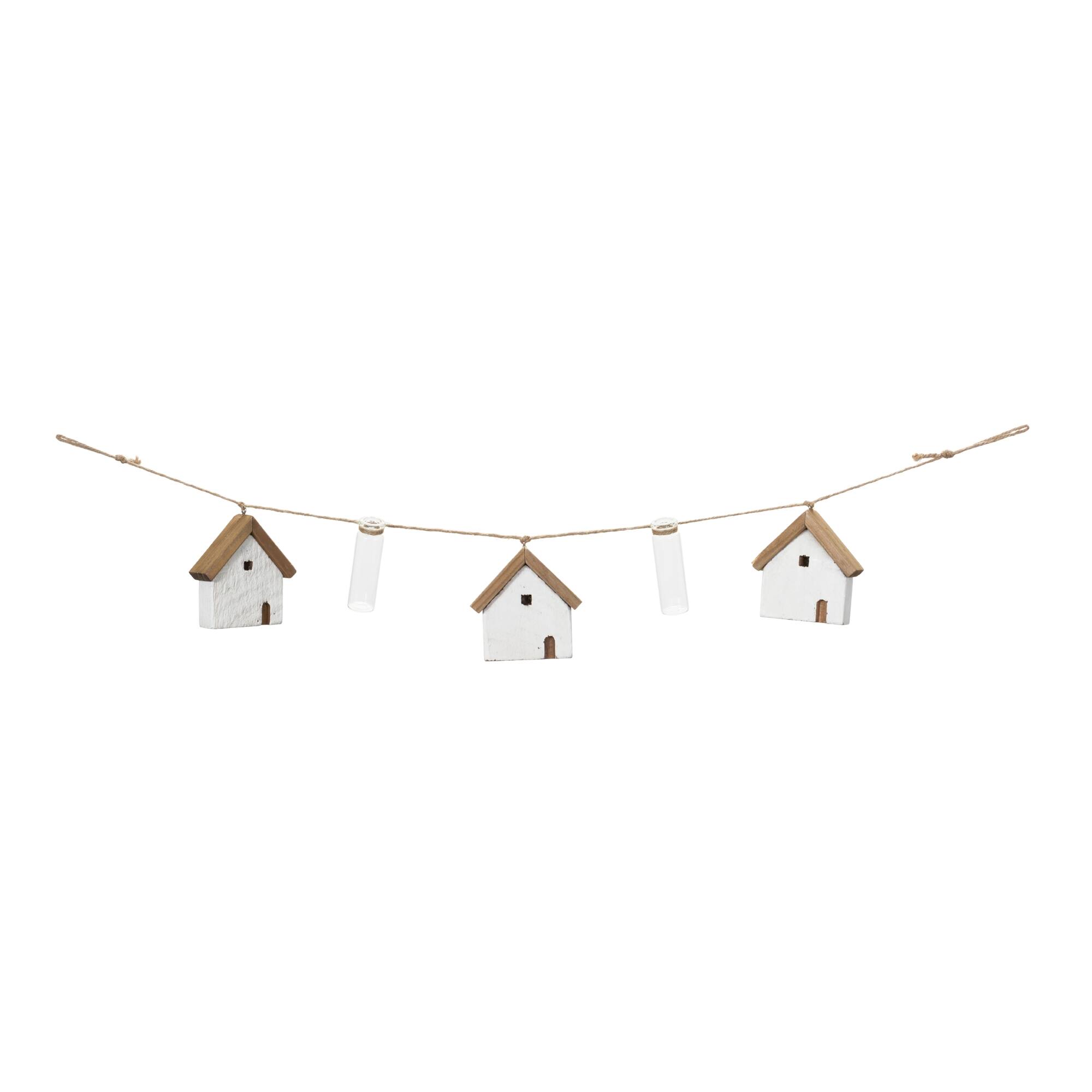 Angle. BreeBe - House and Tube Vase String Garland (Set of 2) - White, Green, Brown.