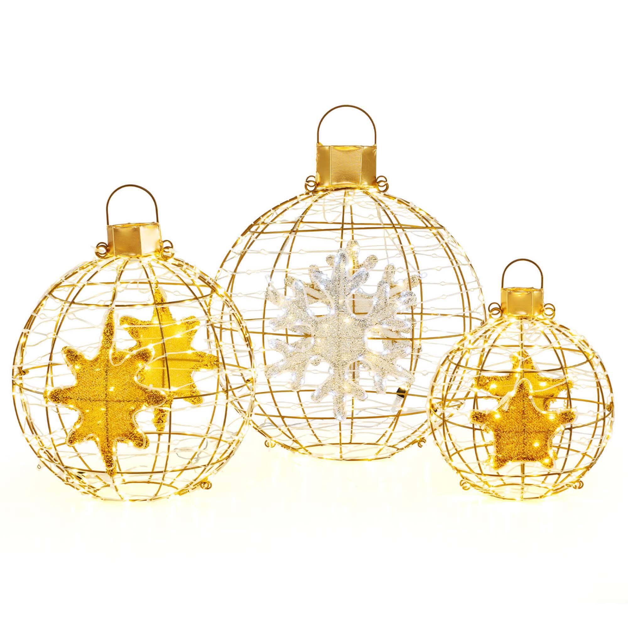 Costway - 3 PCS Pre-Lit Lantern Balls with 732 Bright LED Lights Zip Ties & Ground Stakes Advent Calendar - Gold