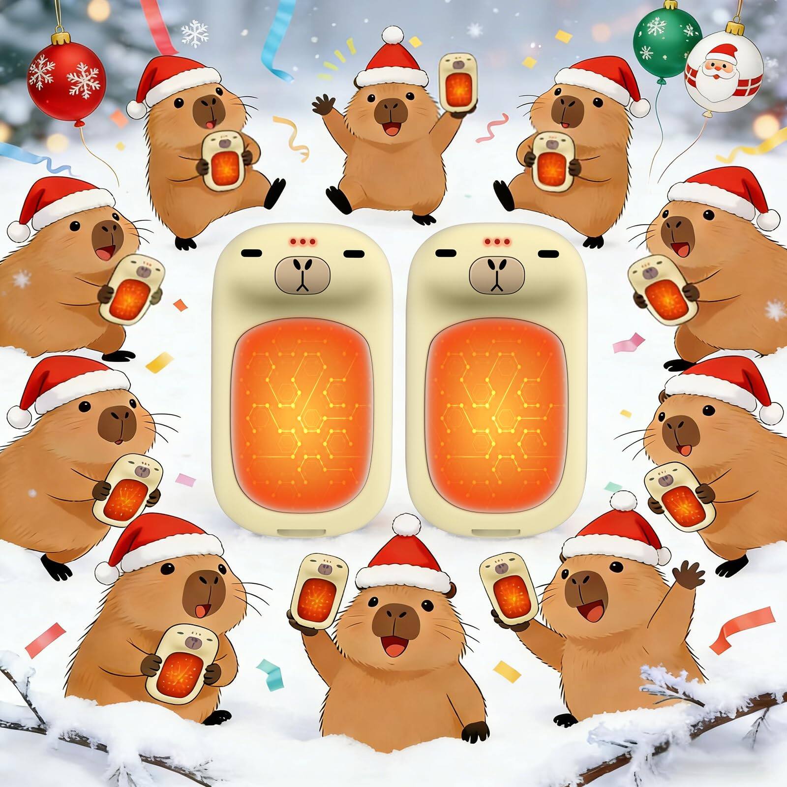 Alt View 1. PRIMEPLUS - Rechargeable Electric Hand Warmers, 1S Heating, 6000mAh 24H, Capybara Christmas Gift Stocking Stuffers for Thanksgiving - Beige.