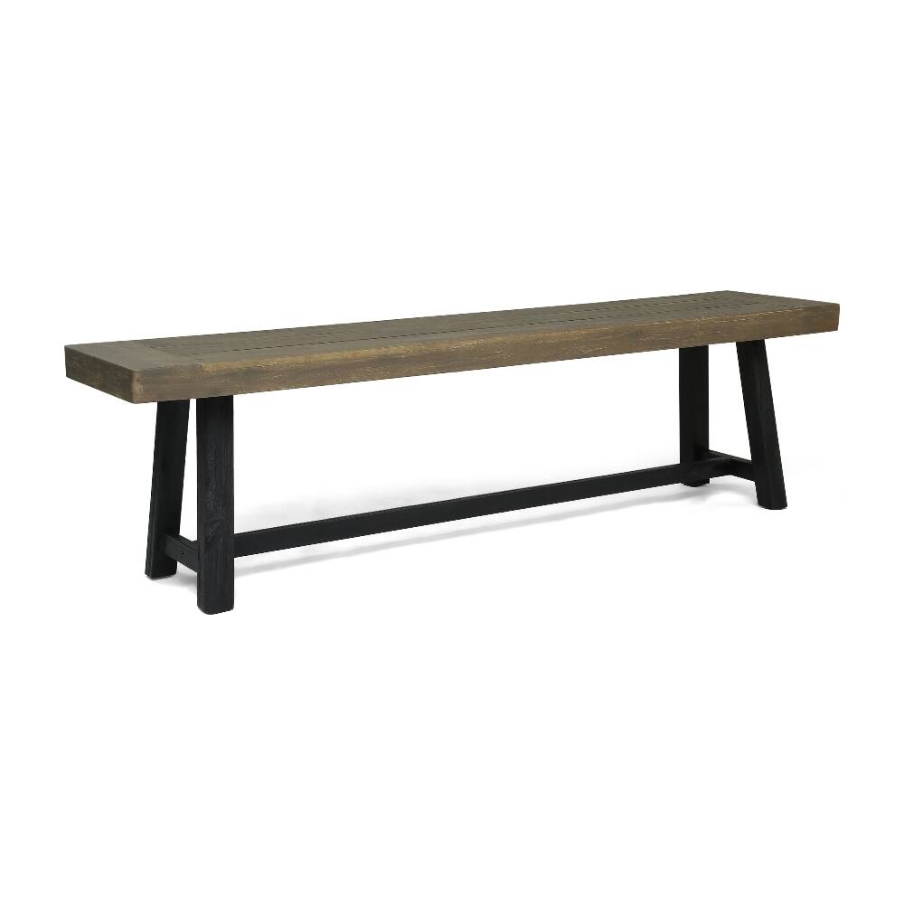Alt View 4. Ropilly - Ropilly Acacia Outdoor Bench Set of 2, 63 Inch Rustic Wood Patio Dining Bench, Sandblast Gray - Sandblast Gray.