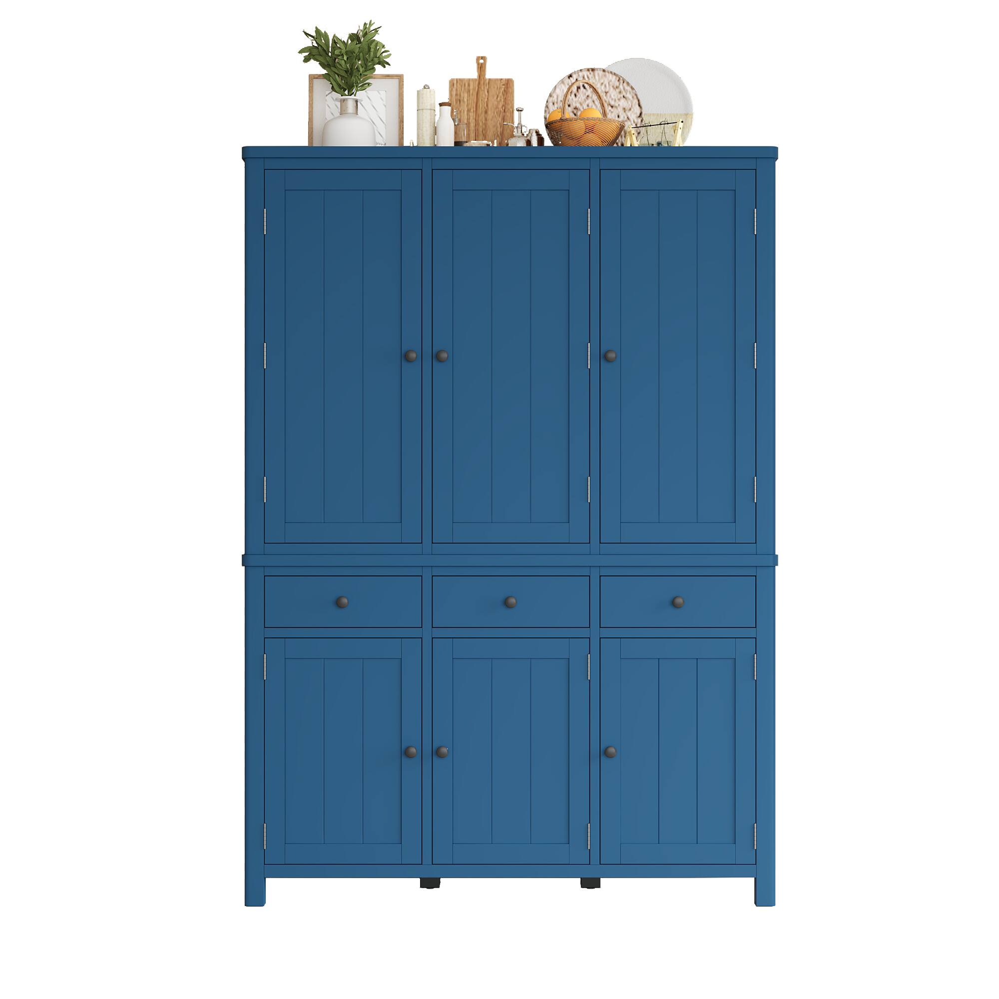 Alt View 1. Forest'nSky - 74.8" Tall Kitchen Pantry, 53" Wide Large Storage Cabinet with Drawers & Pull-Out Trays, Blue - Blue.