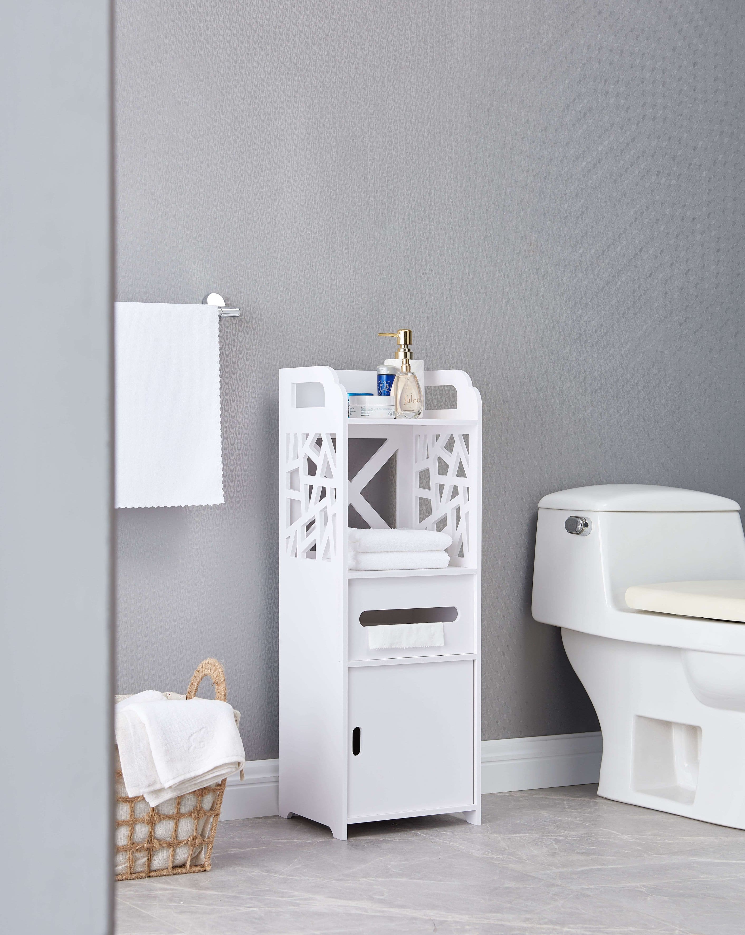 Kings Brand Furniture - Freestanding Bathroom Storage Cabinet with Doors and Open Shelf - White