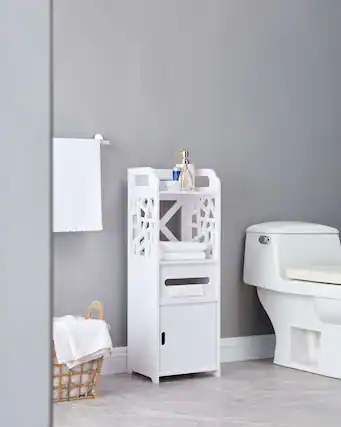 Front. Kings Brand Furniture - Kings Brand Furniture White Freestanding Bathroom Storage Cabinet with Doors and Open Shelf - White.