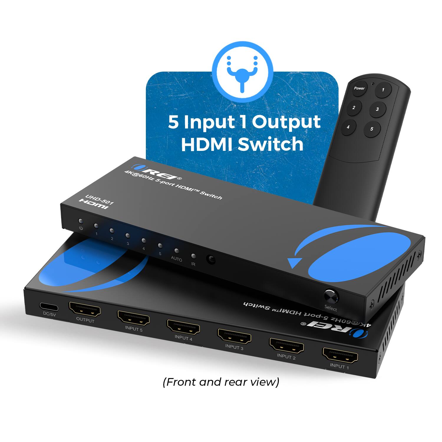 5 Input 1 Output HDMI Switch

Power 1 5 Input 1 Output HDMI Switch 4K@60Hz (RE 5-port HDMI Switch HamI 501 4 2 3 5 DC/SV - OUTPUT 2 a onUA R 1// Switch Select HDMITM 5-port . INPUT . da REI 4K60Hz S INPUT 4 INPUT ....... d INPUT w..... 2 INPUT 1 (Front and rear view)

(Front and rear view)