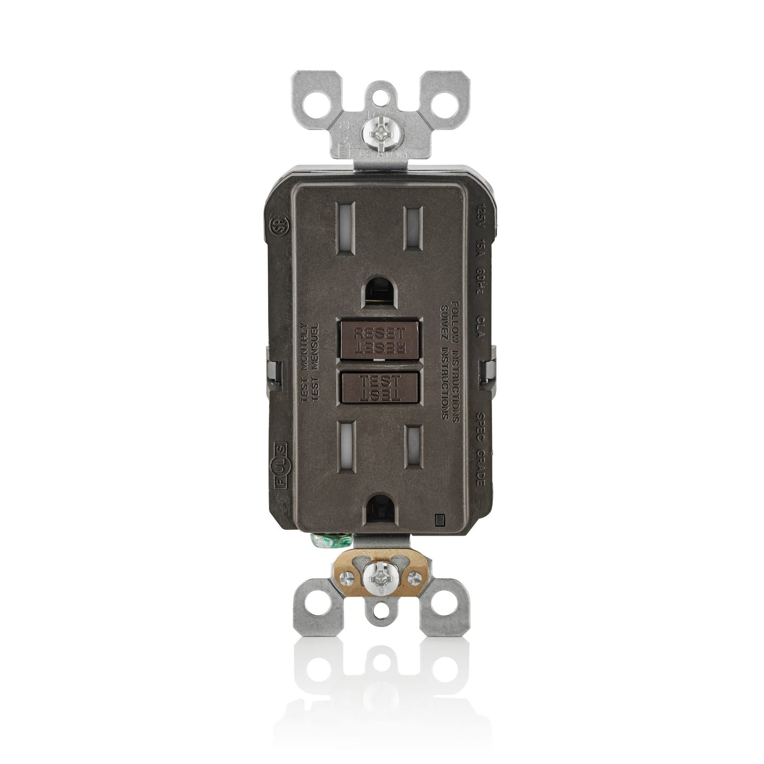 Leviton - SmartlockPro 15 amps 125 V Duplex GFCI Outlet 5-15R 1 pk - Brown