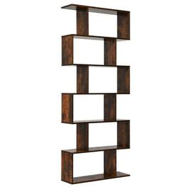 Pefilos - 6 Tier S-Shaped Bookshelf Storage Display Bookcase Decor Z-Shelf -Coffee, Tall Bookshelf, Shelves for Living Room - Brown