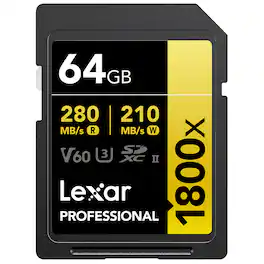 Lexar - GOLD Series Professional 1800x UHS-II SDXC Memory - 64GB, Card