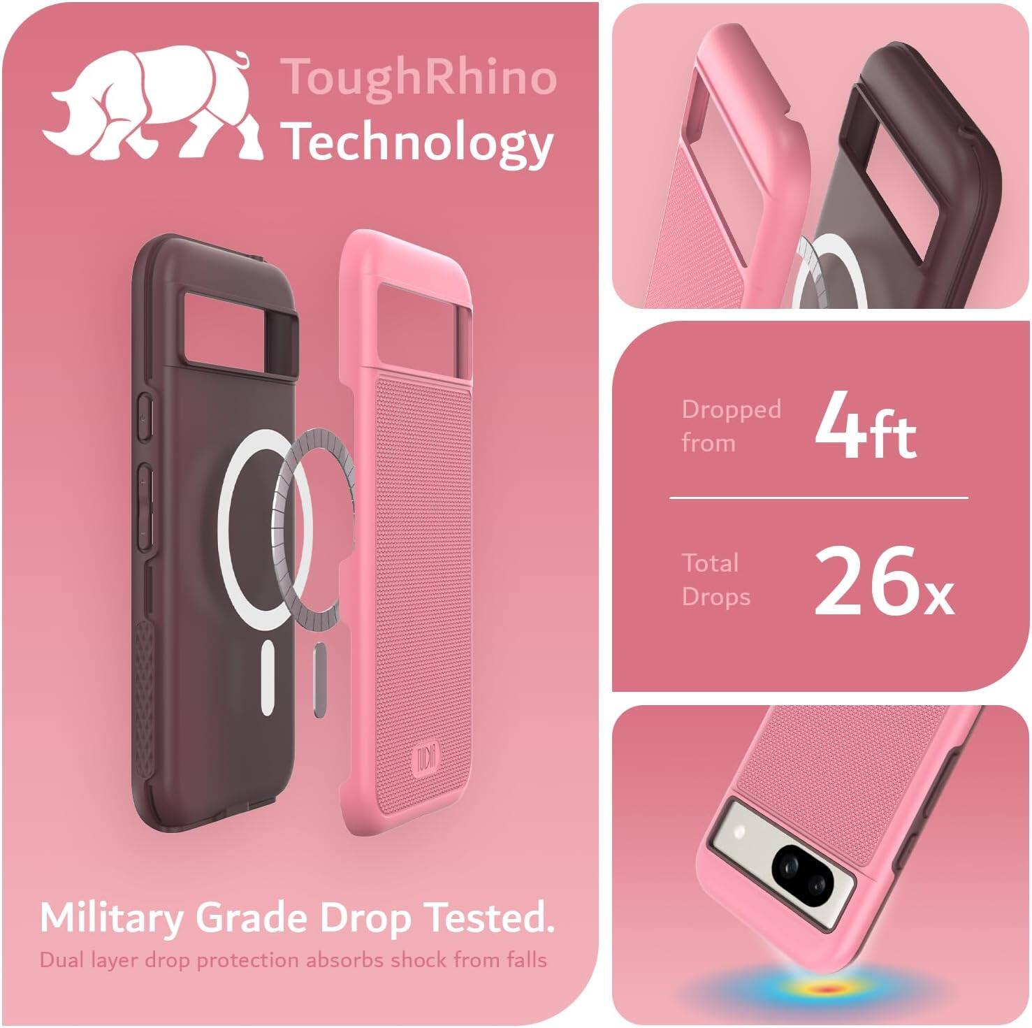 ToughRhino Technology

Military Grade Drop Tested.
Dual layer drop protection absorbs shock from falls

Dropped from 4ft
Total Drops 26x