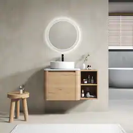 Loheer - 36 inch wall mounted bathroom vanity Ceramic Sink - Imitative Oak