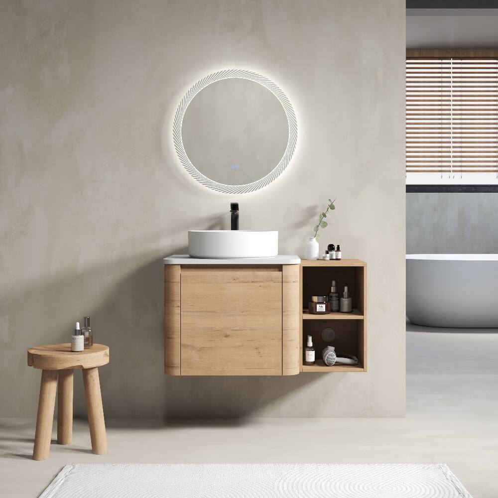 Front. Loheer - Loheer 36 inch wall mounted bathroom vanity Imitative Oak Ceramic Sink - Imitative Oak.