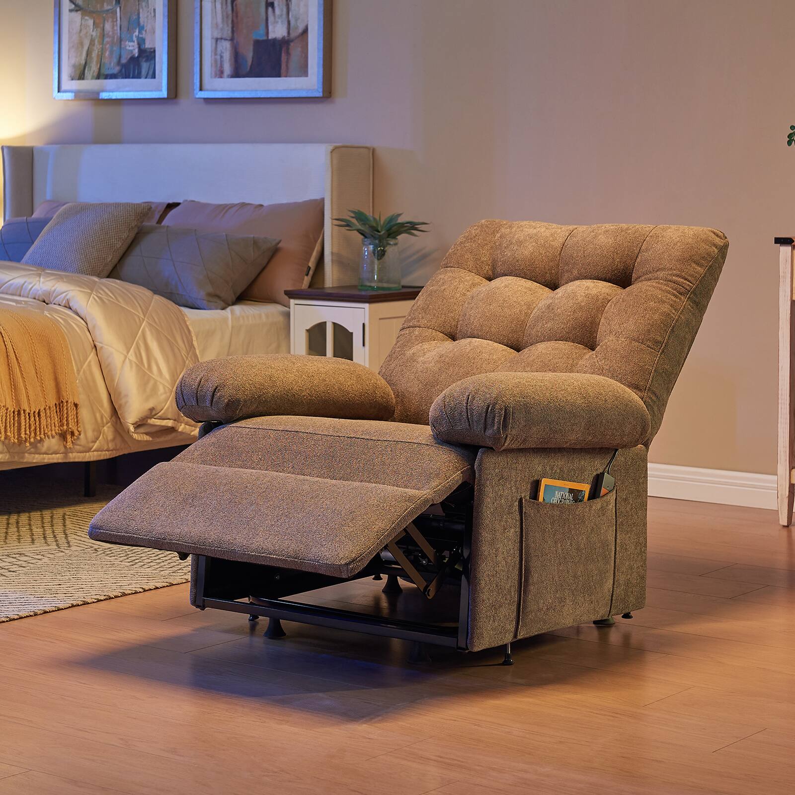 Alt View 14. Bestier - Triple Motor Power Lift Recliner Chair with Removable Cover Lumbar Pillow and Side Pocket - Brown.