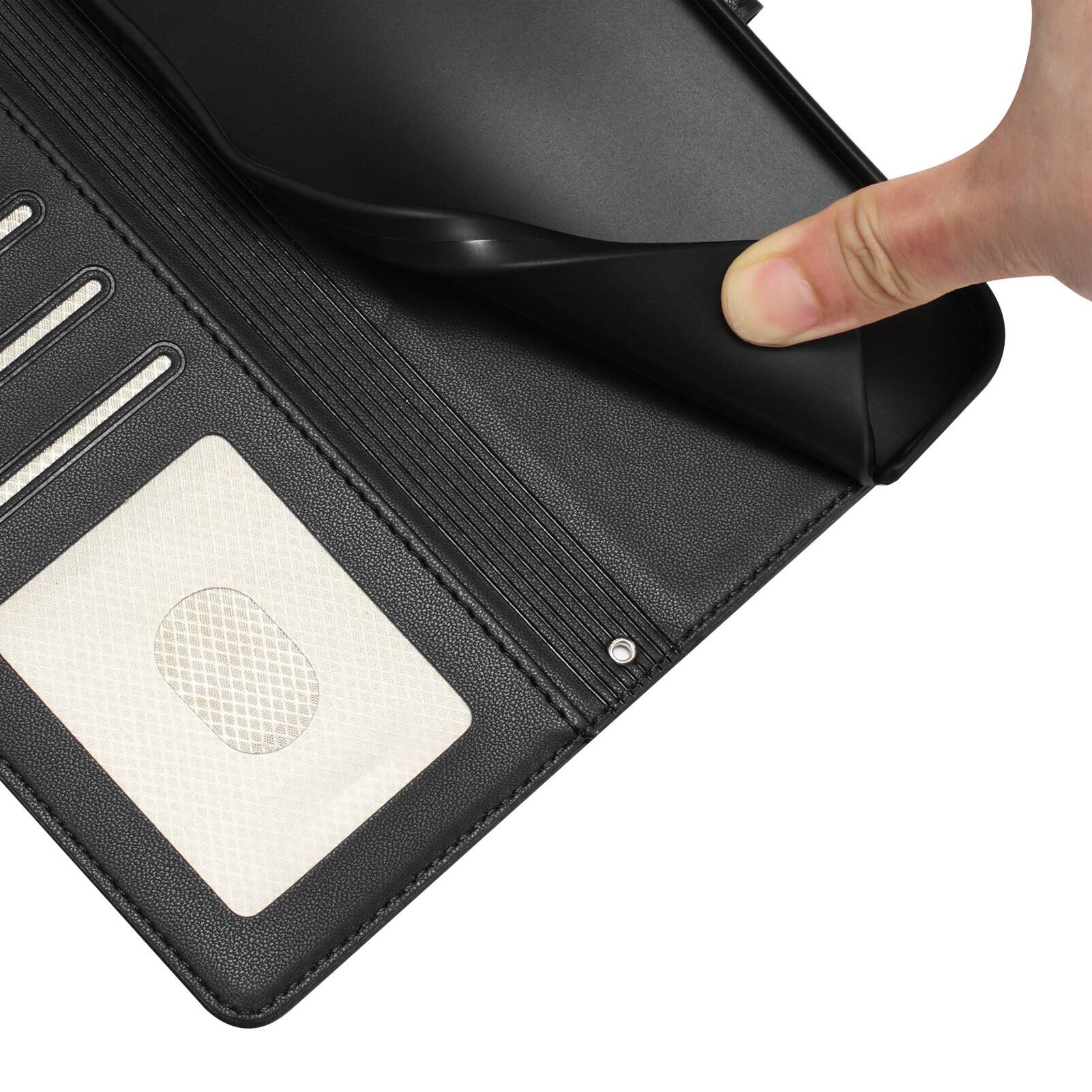Back. Dteck - Cat Pattern Crossbody Wallet Case for Samsung Galaxy A37 5G with Card Slots, RFID PU Leather Protective Stand Cover - Black.
