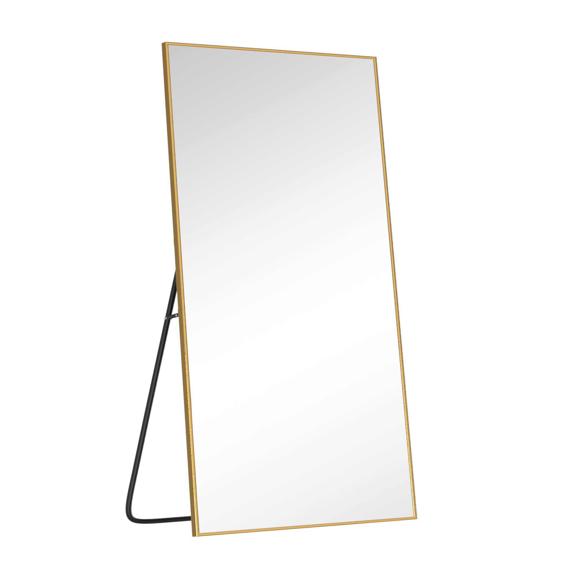 Angle. PexFix - 75"x38" Full Length Mirror with Gold Frame Shatterproof Tempered Glass Floor Mirror Wall-Mounted/Freestanding Standing - Gold.