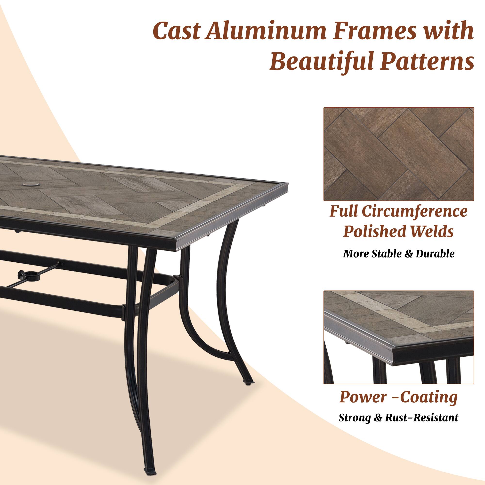 Cast Aluminum Frames with Beautiful Patterns

Full Circumference Polished Welds
More Stable & Durable

Power -Coating
Strong & Rust-Resistant