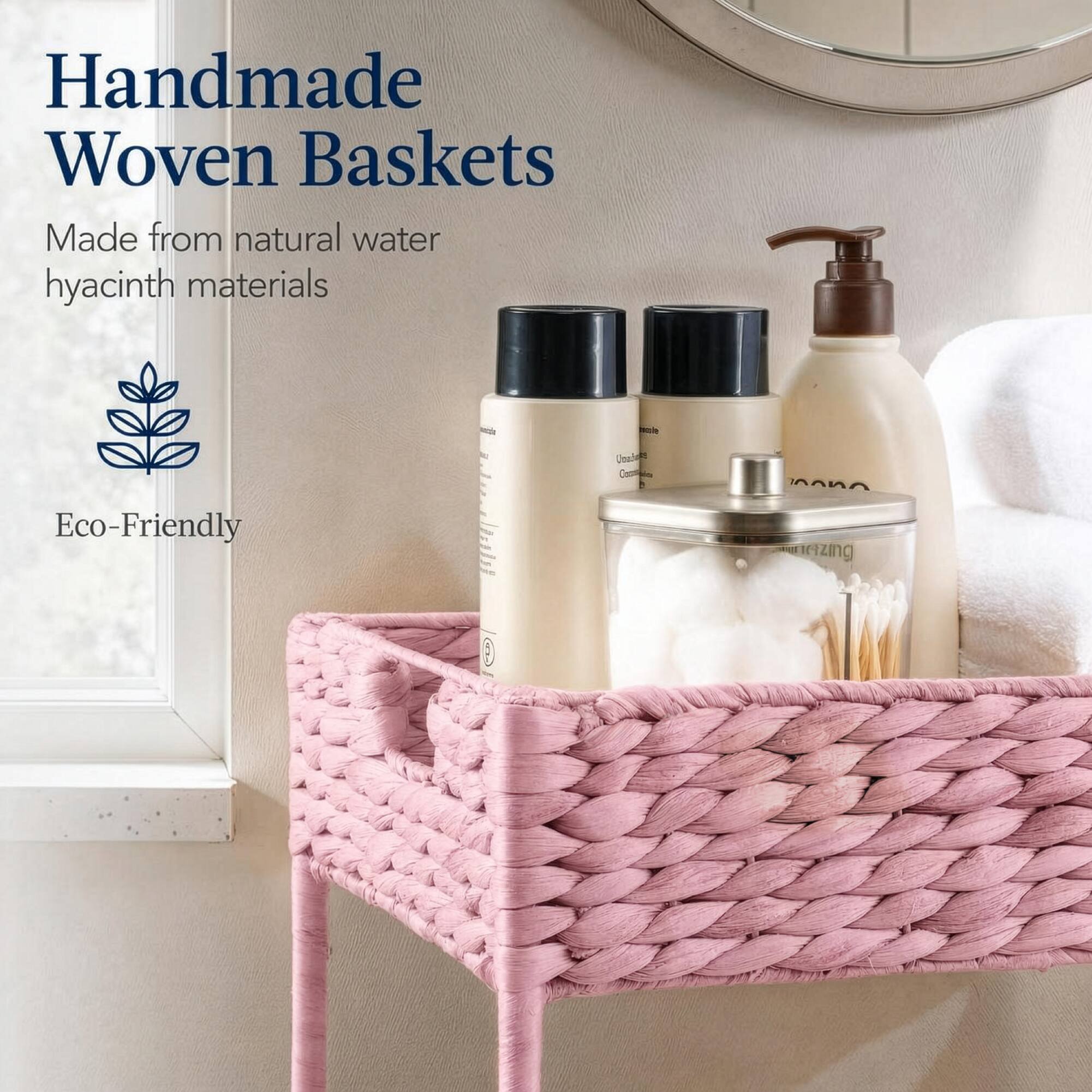 Handmade Woven Baskets  
Made from natural water hyacinth materials  
Eco-Friendly