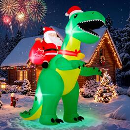 Wisairt - 6FT Christmas Inflatable Santa Claus and Dinosaurs Outdoor Yard Decoration with Built-in LED lihgts, 10s Fast Blow-up - Green|White|Red