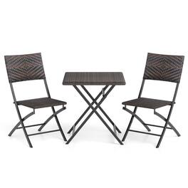 Boyel Living - 3 Piece Rattan Bistro Set Outdoor Folding Dining Table and Chairs with Wicker Seat 33.5-in L x 22.5-in W x 18-in H - Black