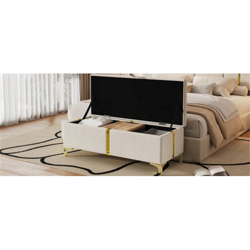 Alt View 6. HTUTWOO - Storage Ottoman Bench for Bedroom Living Room - Upholstered Storage Bench with Metal Legs, Fully Assembled Except Legs - Beige.