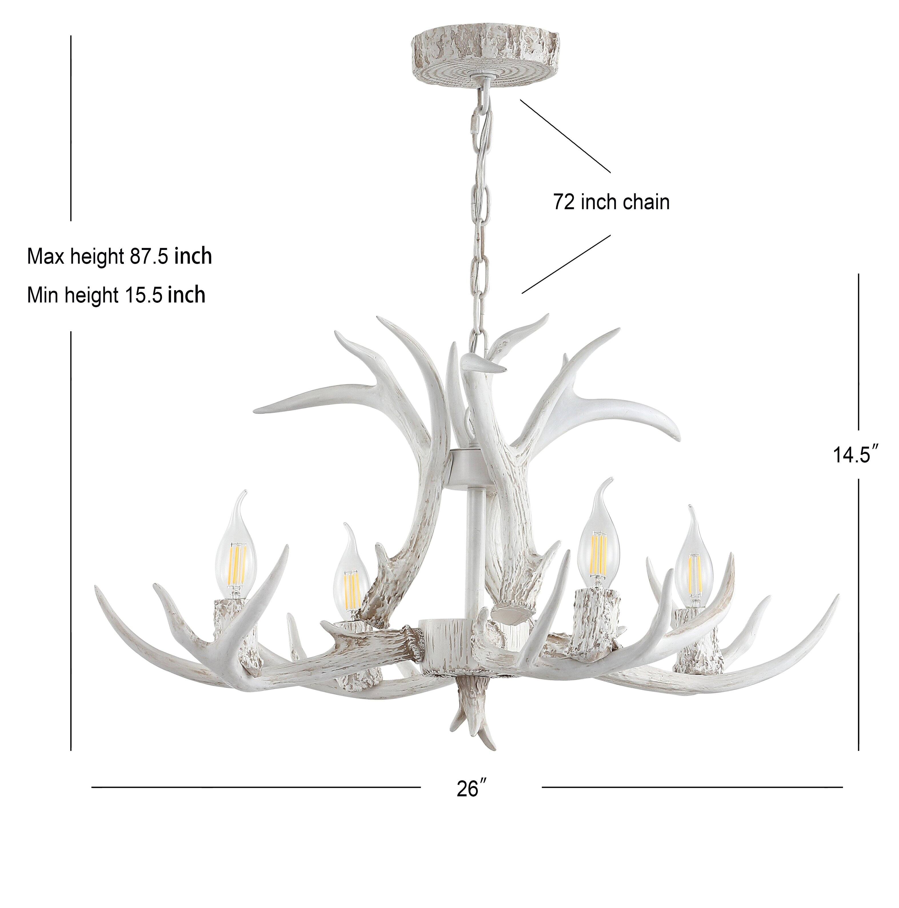 72 inch chain  
Max height 87.5 inch  
Min height 15.5 inch  
14.5"  
26"