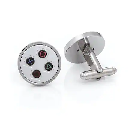 Front. Rubber Road - PlayStation PS1 Controller Cufflinks Grey - Silver.