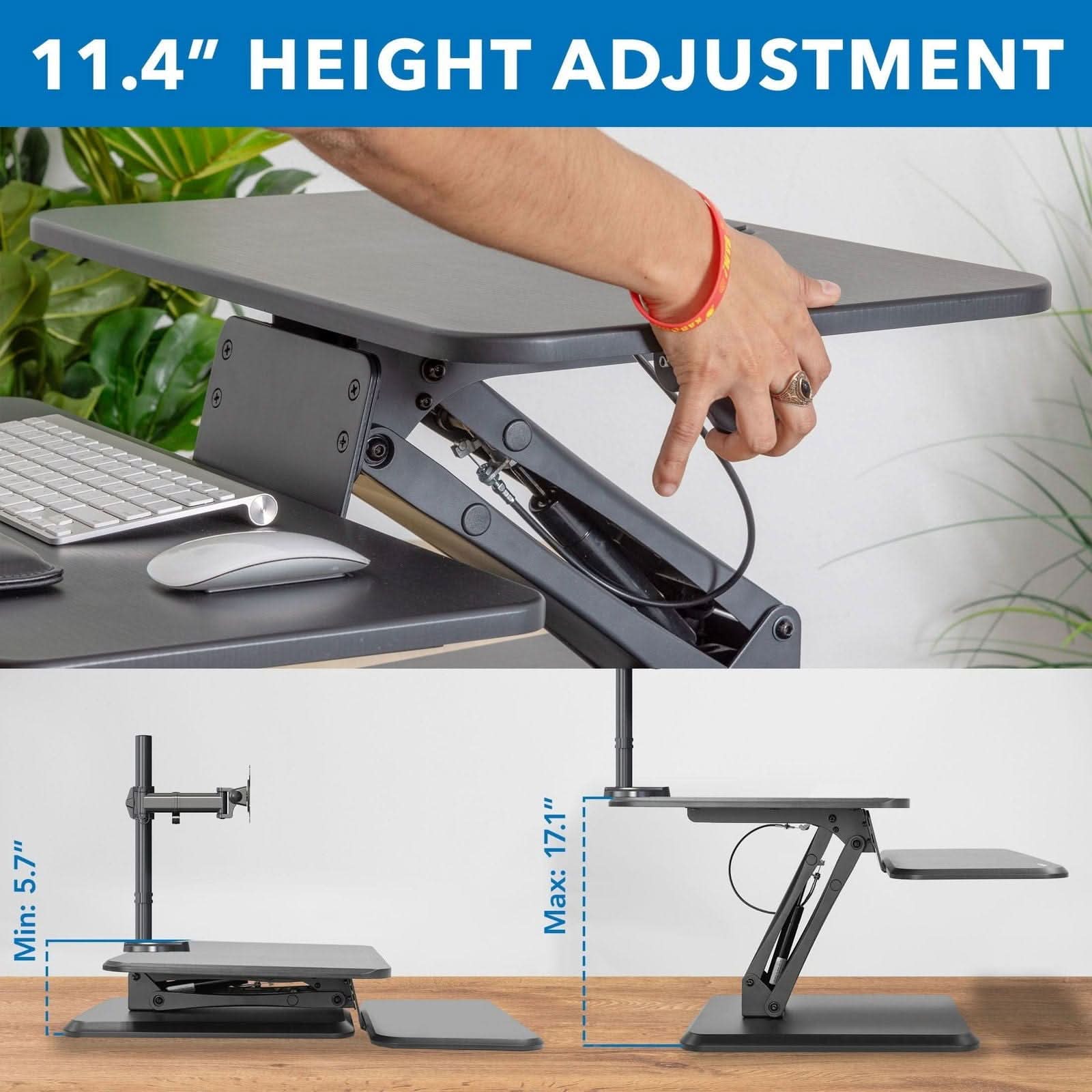 11.4" HEIGHT ADJUSTMENT  
Min: 5.7"  
Max: 17.1"