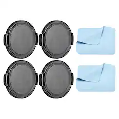 Front. Unique Bargains - 4pcs 52mm Sides Pinch Lens Cap with Cloth for Nikon/Fujifilm/Pentax/Leica - Black.