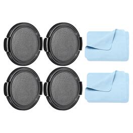Unique Bargains - 4pcs 52mm Sides Pinch Lens Cap with Cloth for Nikon/Fujifilm/Pentax/Leica - Black