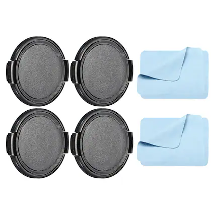 Front. Unique Bargains - 4pcs 52mm Sides Pinch Lens Cap with Cloth for Nikon/Fujifilm/Pentax/Leica - Black.