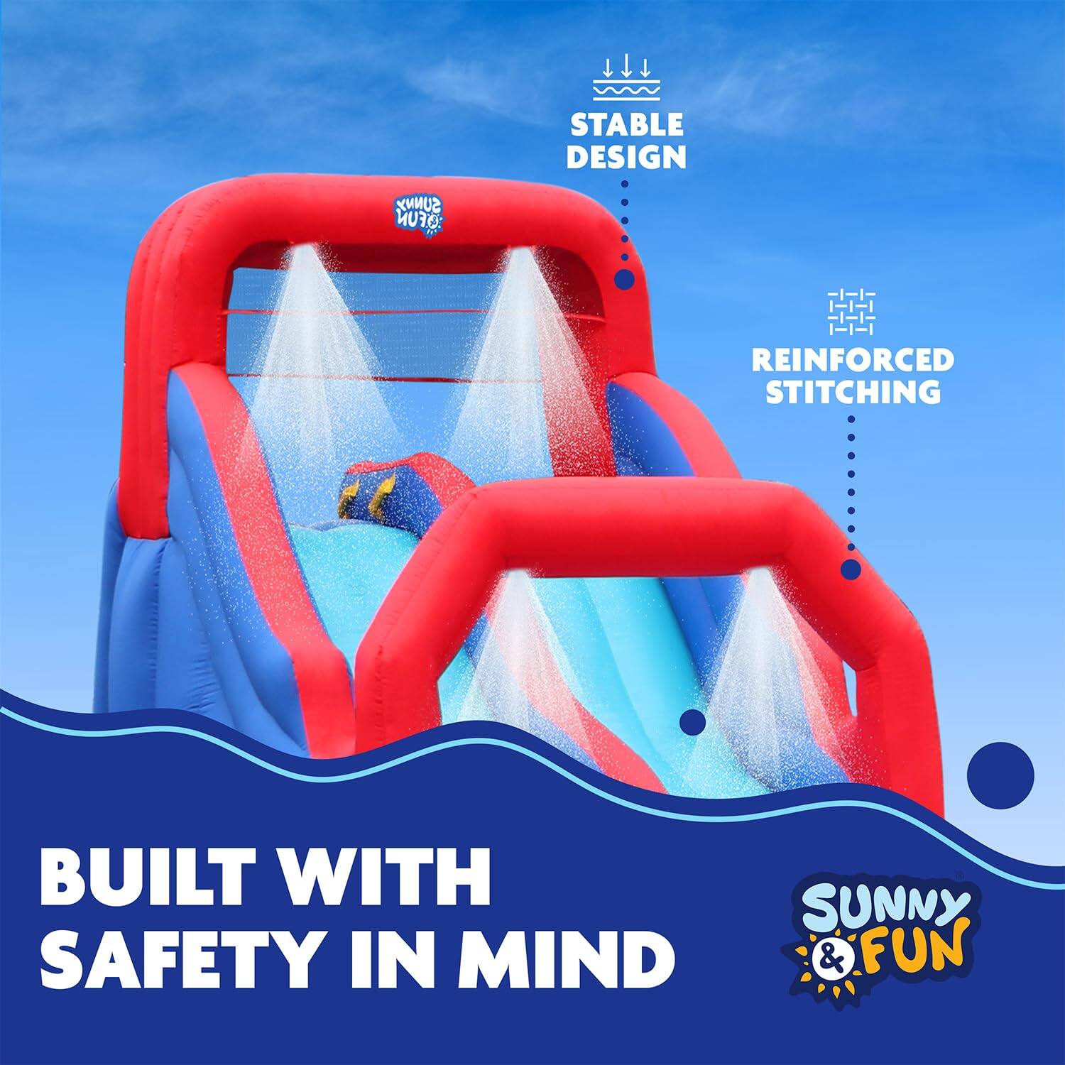 BUILT WITH SAFETY IN MIND SUNNY & FUN STABLE DESIGN REINFORCED STITCHING SUNNY & FUN